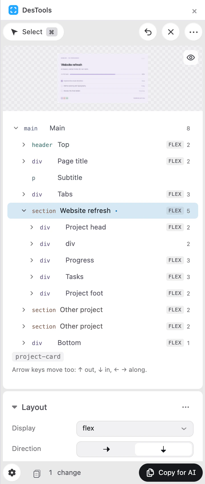 The same panel in the light theme